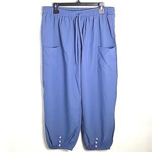 Wide-leg Blue Capri Pants Adjustable Waist, Cute Button Accents, Size XXL, NWOT
